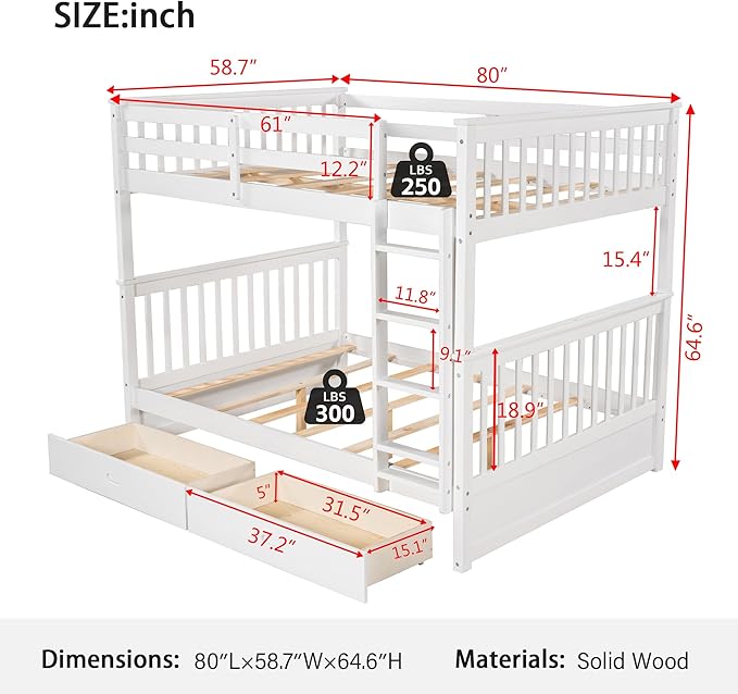 Merax Wood Bunk Bed with Drawers, Convertible Bunk Bed with Ladders and Two - Image 2
