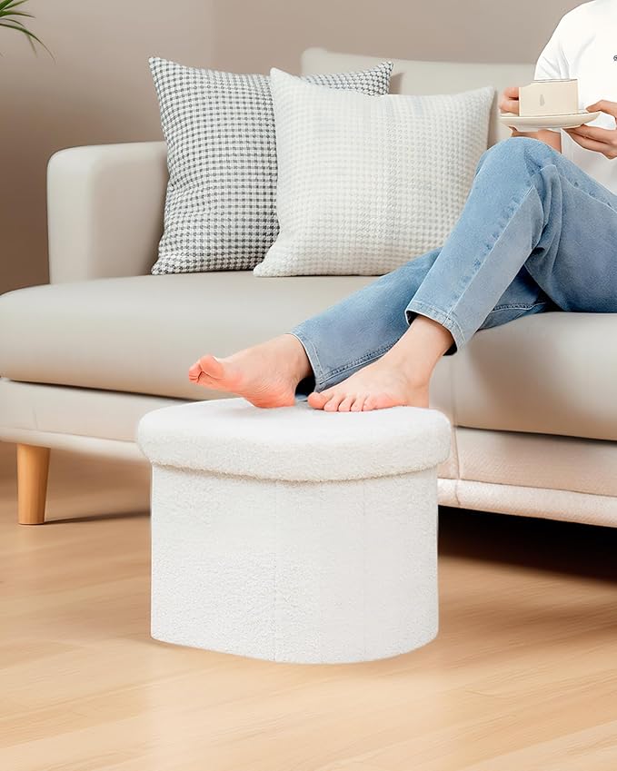 B FSOBEIIALEO Storage Ottoman for Dorm Room, Boucle Folding Storage Ottoman - Image 2