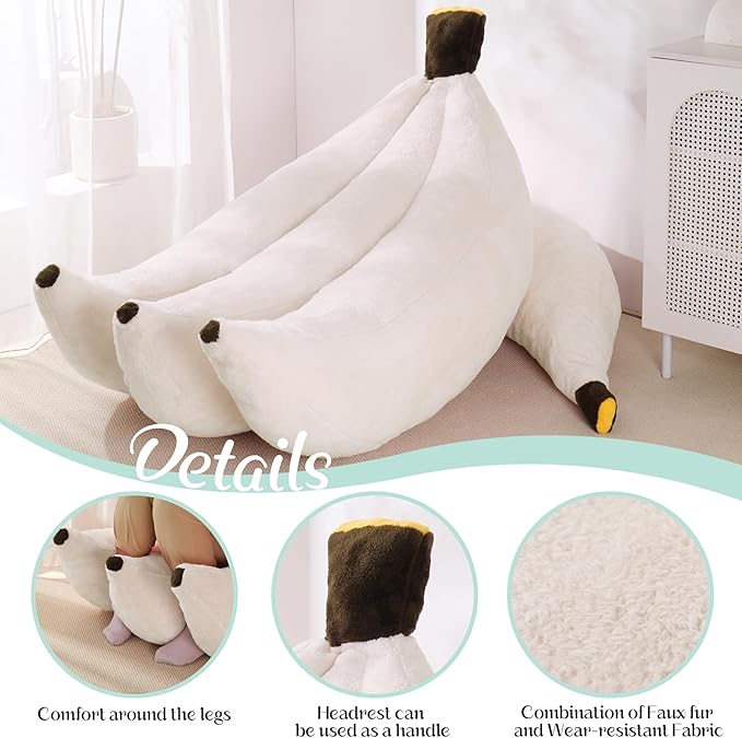 Banana Bean Bag Chair with Ottoman, Floor Sofa Bed with Footrest, Comfy - Image 4