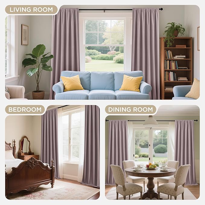 Joydeco Rose Pink 100% Blackout Curtains 84 Inch 2 Panels, Luxury Thermal Pink - Image 8