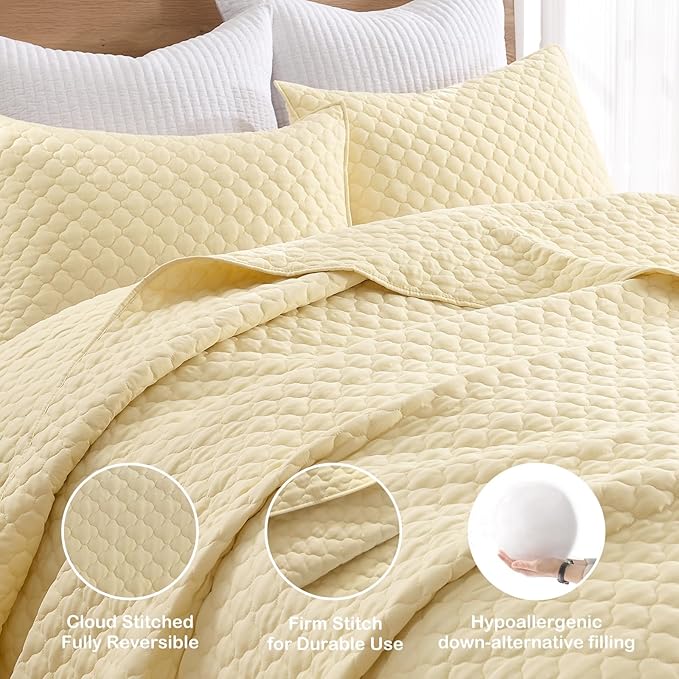 HORIMOTE HOME Quilt Queen Size Light Yellow, Lightweight Quilts - Image 3