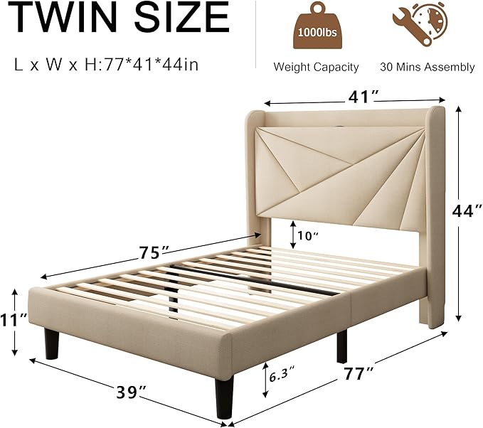 Twin Size Upholstered Bed Frame - Image 2