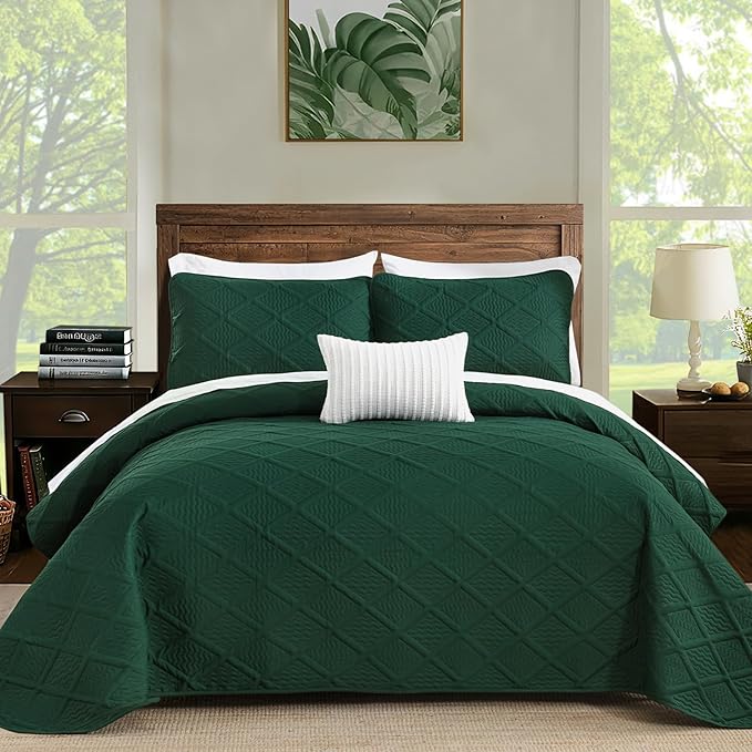 Yiran Twin Quilt Set, Emerald Green Lightweight Soft Bedspreads Bedding Set - Image 9