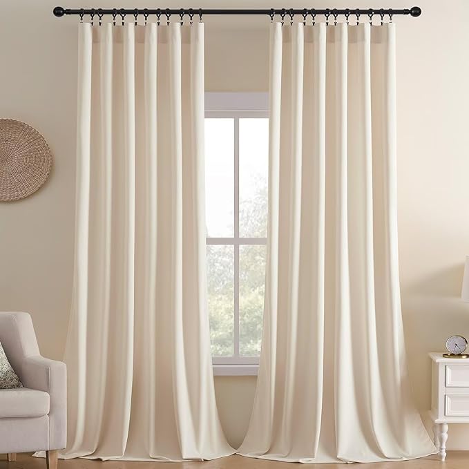 Joydeco Velvet Curtains White Blackout Curtains Thermal Insulated 96 inches by JOYDECO