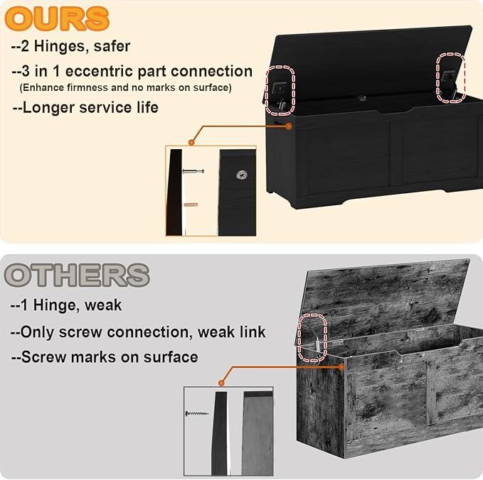 Timberer 39.4" Storage Chest, Wooden Storage Bench, Lift Top Toy Chest - Image 4