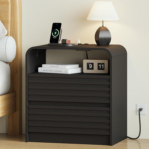24" Wide Modern Fluted Nightstand by METOTI