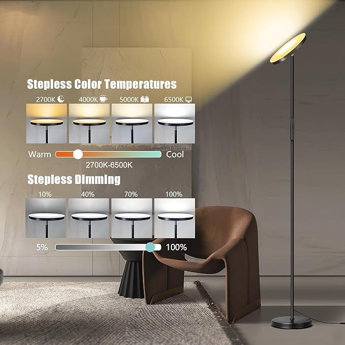 Floor Lamp, Upgraded 40W 4000LM Super Bright Torchiere LED Floor Lamps - Image 3