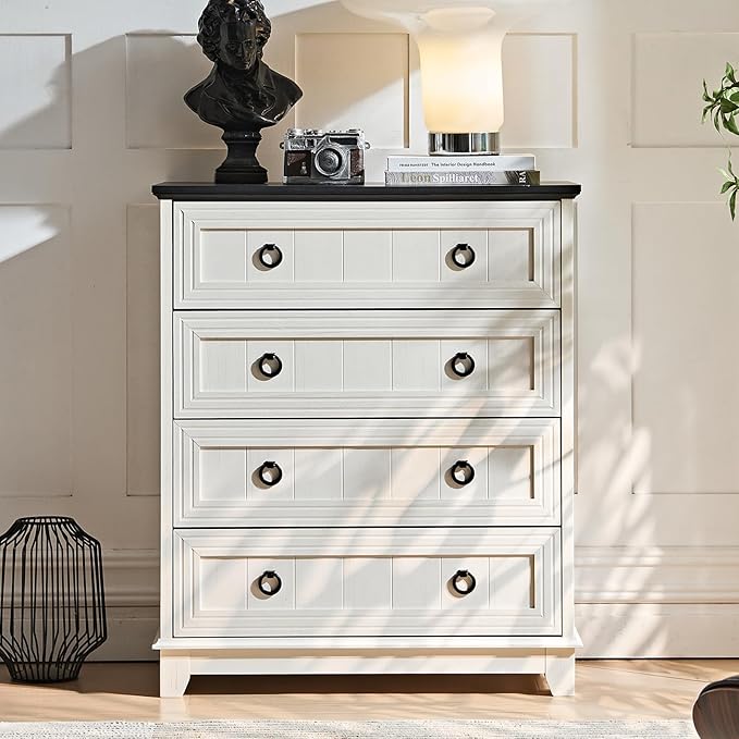 Farmhouse 4 Drawer Dresser for Bedroom Set of 2, Rustic Wood Dresser - Image 2