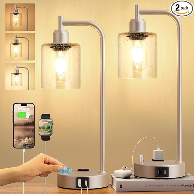 Industrial Table Lamps for Bedrooms Set of 2 by Innqoo
