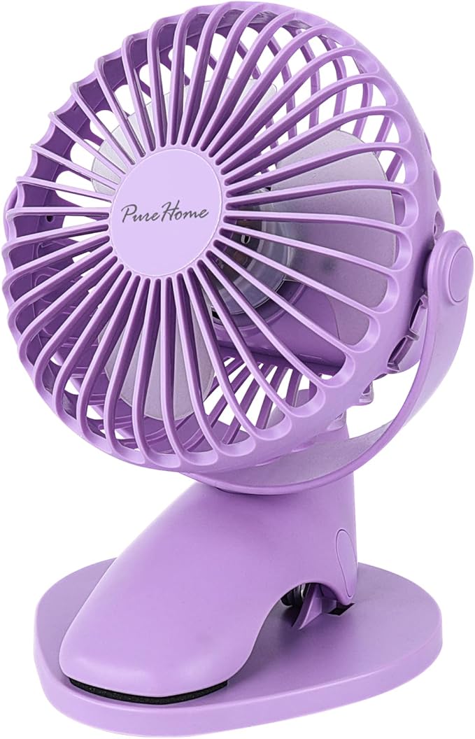 Portable Clip Fan Battery Operated, 3 Speeds USB Rechargeable Mini Table Fan by PureHome