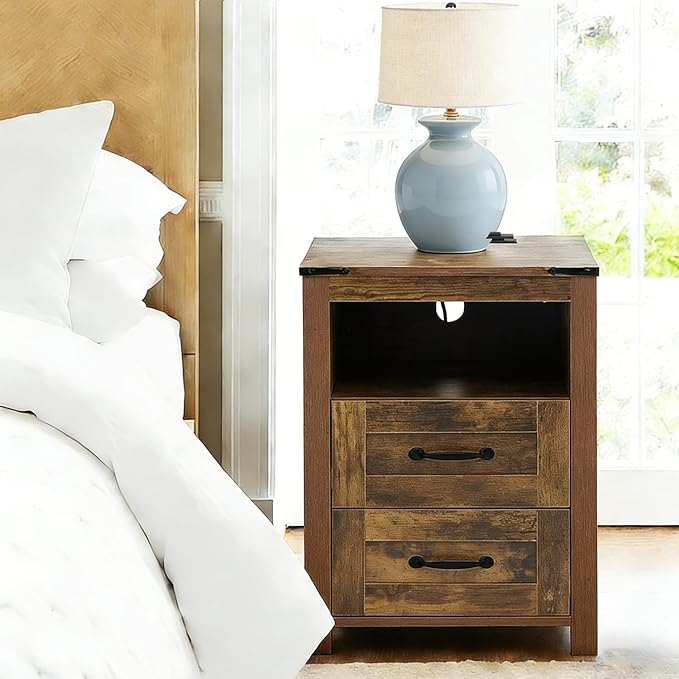 Puntogen Brown Night Stand Set of 2, Rustic End Table - Image 4