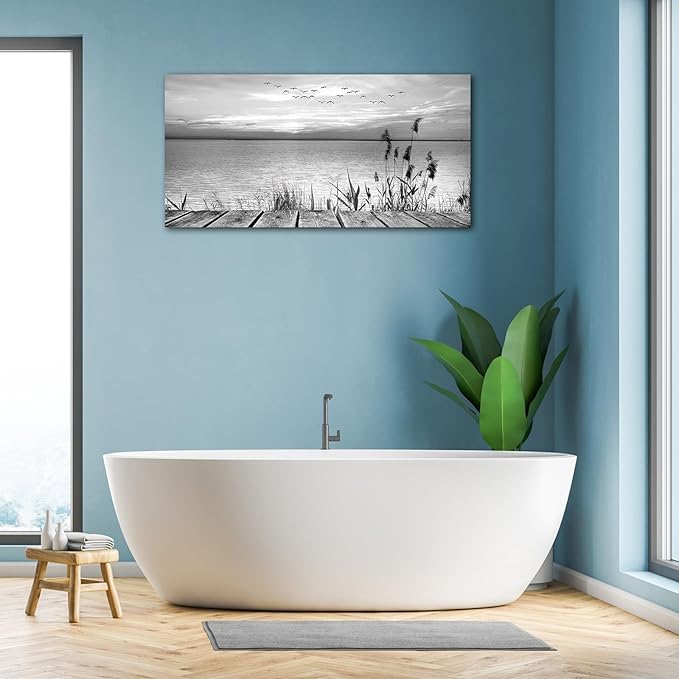 yearainn Black and White Canvas Wall Art Sunset Lake - Image 6