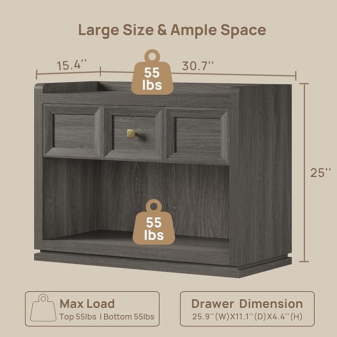 SICOTAS 31" Wide Nightstands Set of 2, Large Night Stands - Image 2