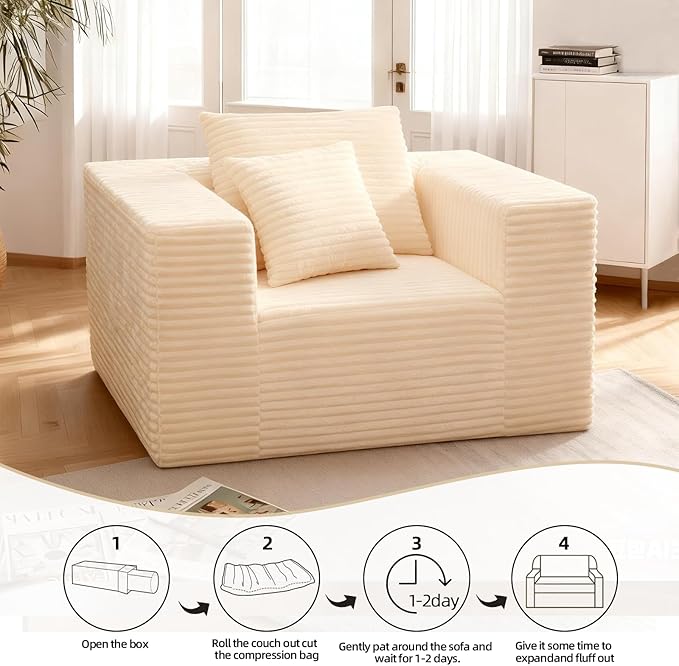 Single Sofa Foam Couch Sofa for Small Spaces, Giant Bean Bag Chair, Comfy Sofas - Image 10
