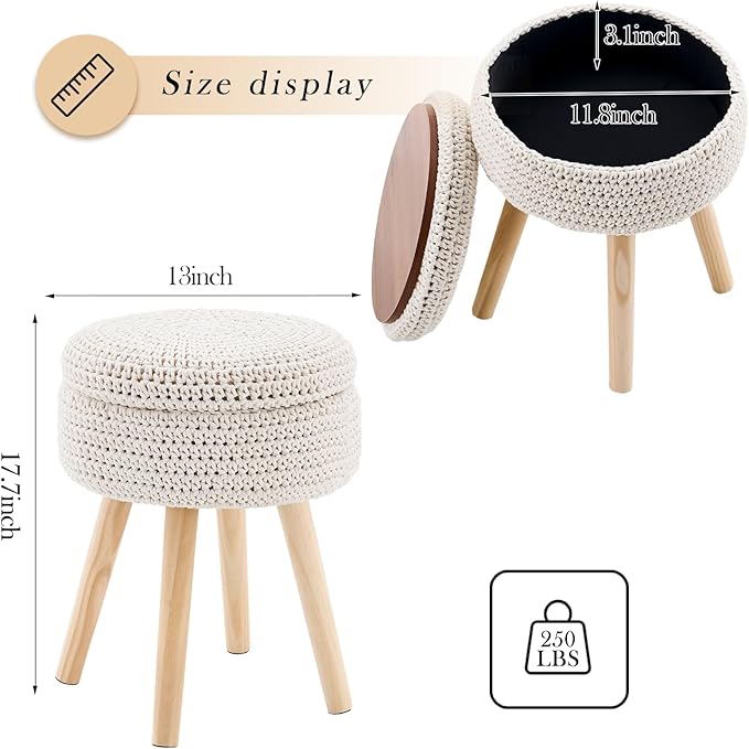 LGENHOOM Round Foot Stool Ottoman - Image 3