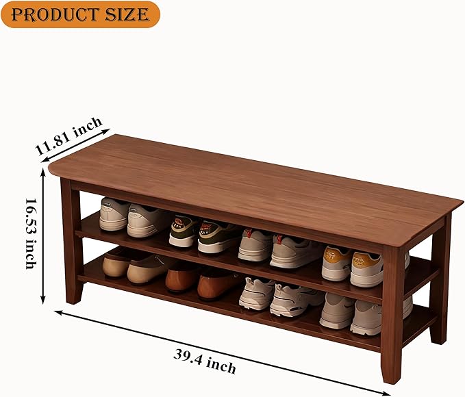 Shoe Rack Bench for Front Door Entrance, Solid Wood Shoe Bench for Closet - Image 3