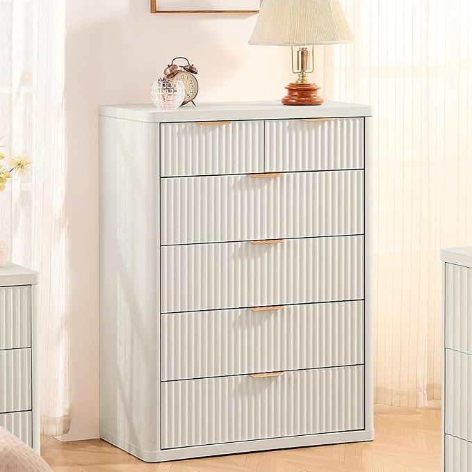 LEYAOYAO 42" Tall Fluted Dresser and 3 Drawers 23" Nightstand Set of 2 - Image 2