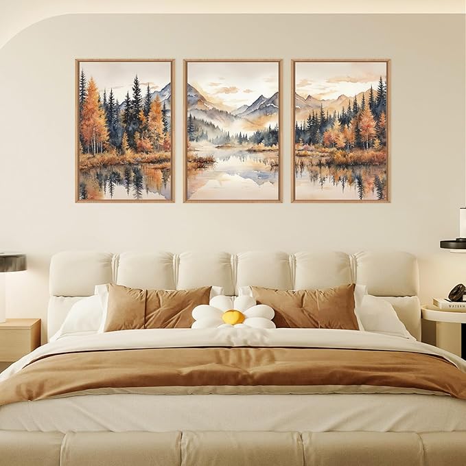 LHIUEM Large Neutral Mountain Framed Canvas Wall Art, Nature Foggy Forest Wall - Image 5