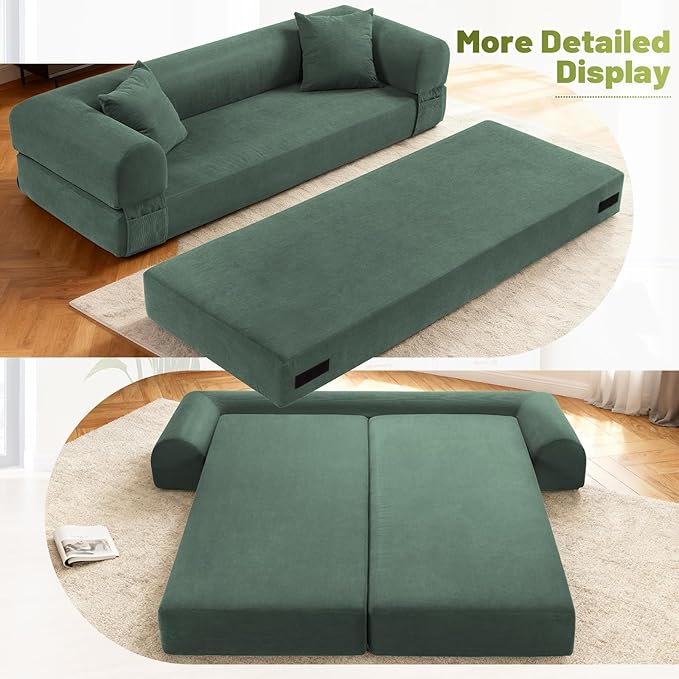 80" Convertible Sofa Bed, Corduroy Folding Sleeper Sofa Bed Queen - Image 5