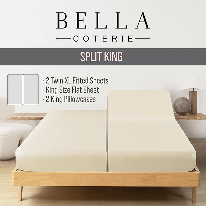 Bella Coterie Luxury Bamboo Viscose Split King Size Sheet Set | 2 Fitted Sheets - Image 2
