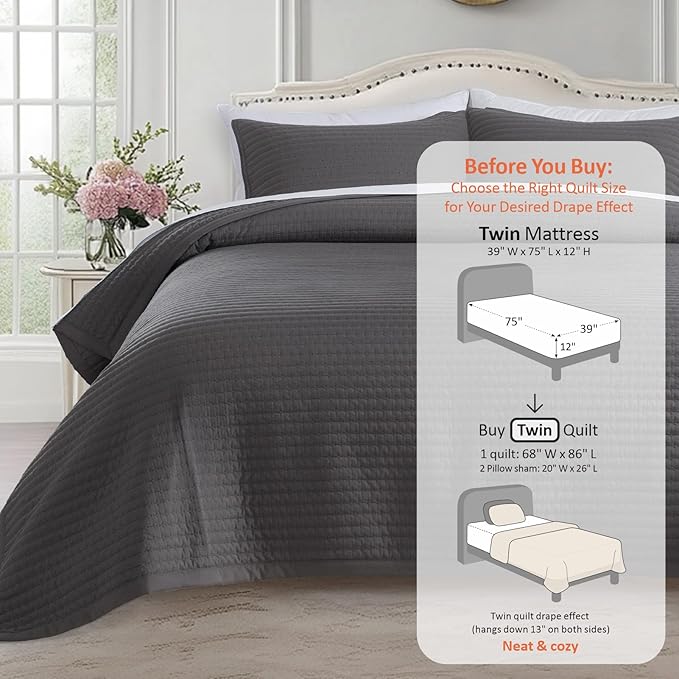KASENTEX Twin Quilt Set 68"x86" – Soft Washed 3-Layer Lightweight Bedspread - Image 3