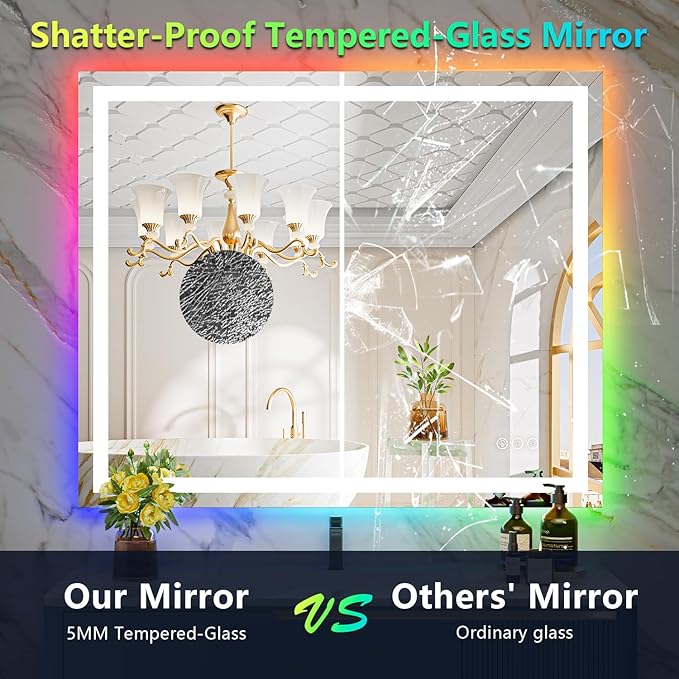 YEELAIT 44x30 Inch RGB LED Bathroom Mirror Front Light and RGB Backlit Lighted - Image 6