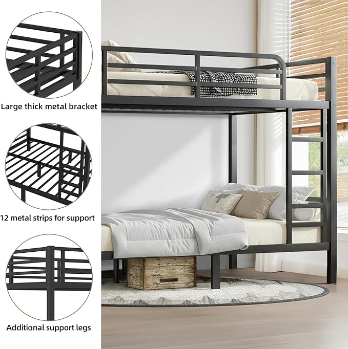 Full Over Full Bunk Bed Frame, Heavy Duty Metal Loft Bed - Image 3