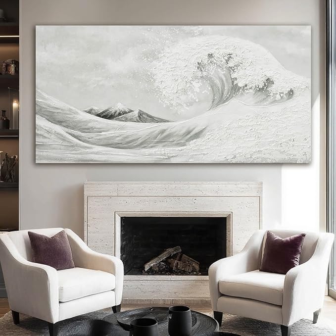 YETHEN WAL Textured Grey Wave Wall Art – Extra Large 3D Coastal Canvas - Image 7