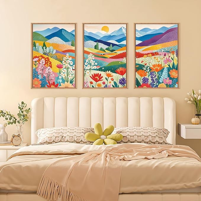 LHIUEM Large Abstract Mountain Flower Framed Canvas Wall Art, Colorful - Image 5