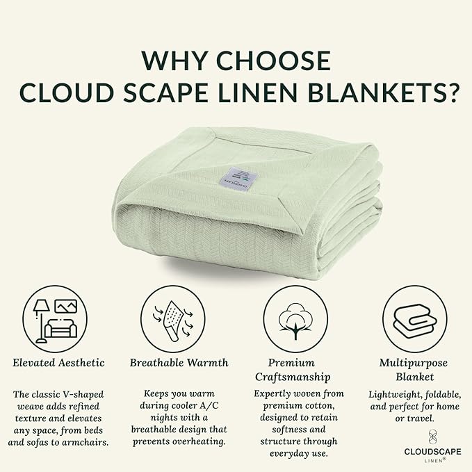 Cloud Scape Linen 100% Cotton Blanket King 92x108 Seafoam - Image 3