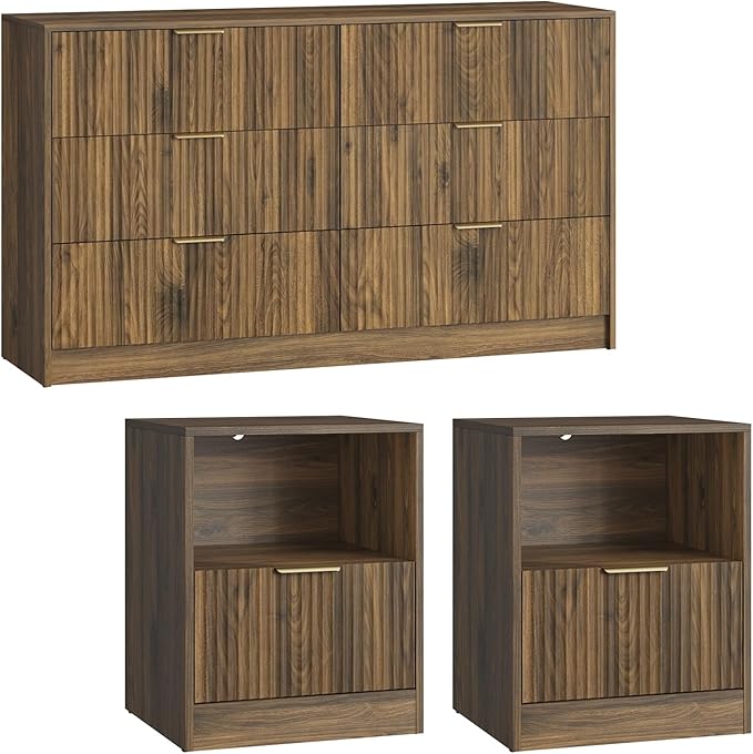 6 Drawer Dresser & Nightstand Set 3-Piece, 55” Wide Bedroom Set Night Stand Set - Image 8