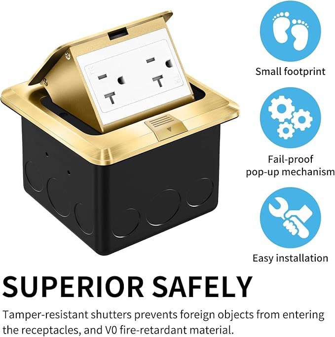 Vagueior Pop Up Floor Electrical Outlet Stainless Steel Box Kit, 20A TR - Image 4