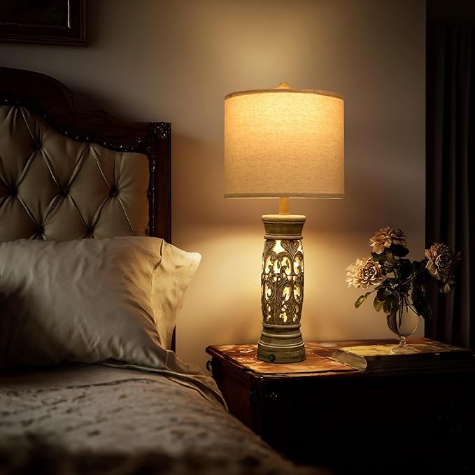 BOBOMOMO 27.25” Rustic Farmhouse Table Lamps Set of 2 – Vintage Bedside Lamps - Image 2