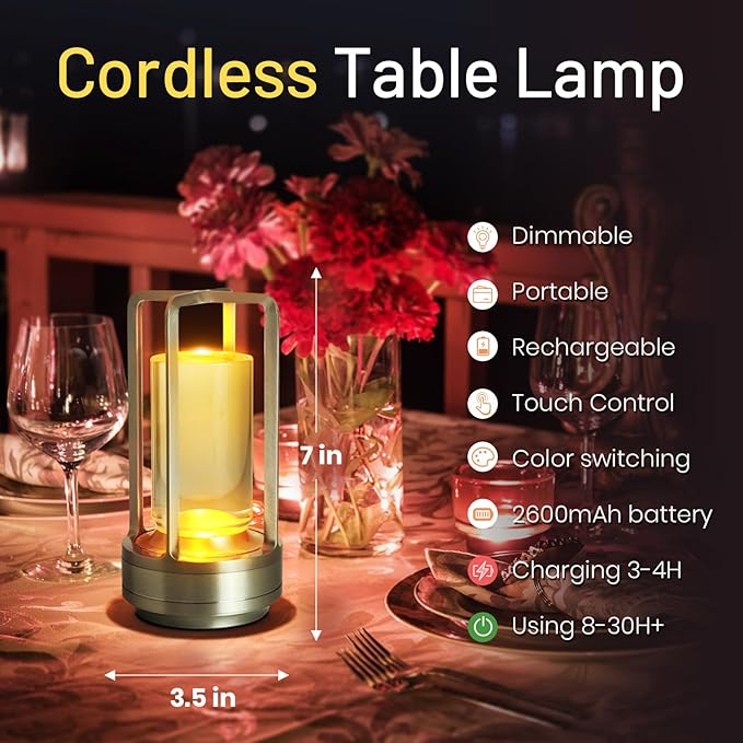 Crystal Table Lantern Light, Battery Operated Rechargeable Cordless Crystal - Image 3