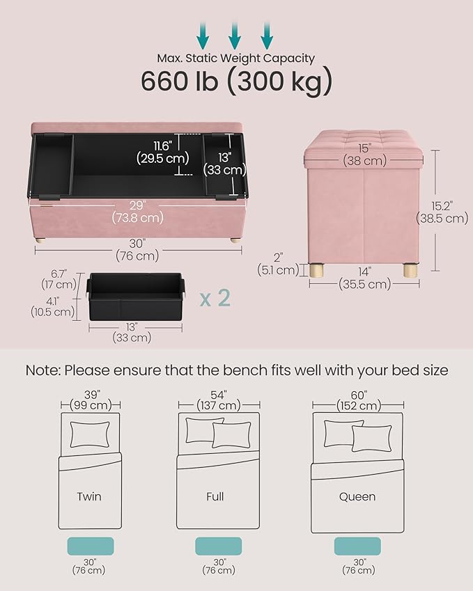 SONGMICS Storage Ottoman Bench, Folding Storage Chest, Foot Rest Stool - Image 3