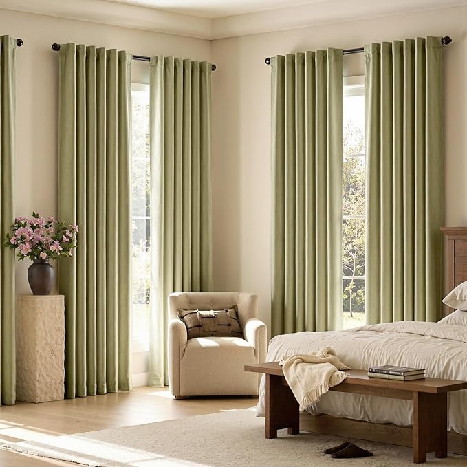 jinchan Chenille Blackout Curtains 108 Inches Long Sage Green Thermal Insulated - Image 2
