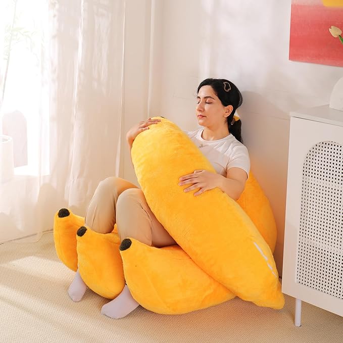 Banana Bean Bag Chair with Ottoman, Floor Sofa Bed with Footrest, Comfy - Image 6
