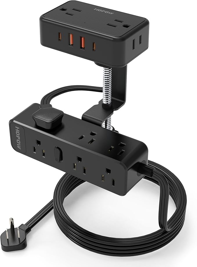 Dual Layer Desk Clamp Power Strip, Desktop Edge Mount Charging Station by HOPOW
