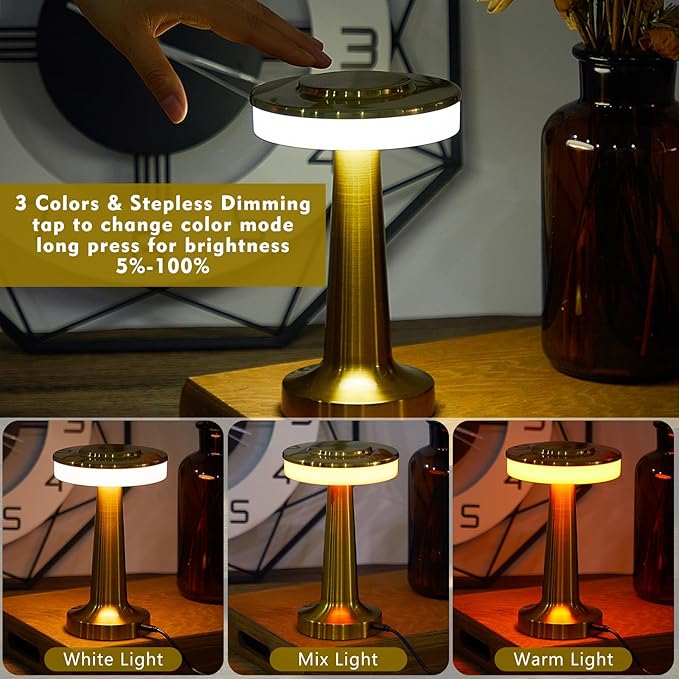 VIHOSE Cordless Table Lamps LED Portable Rechargeable Table Lamp - Image 4