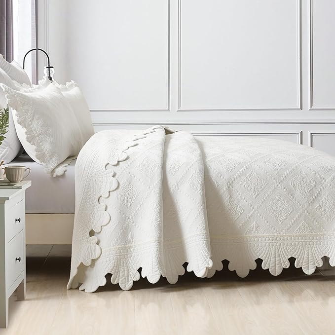 MarCielo 3-Piece 100% Cotton Oversized Bedspread Lightweight Quilt Coverlet - Image 9
