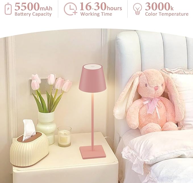 2-Pack LED Cordless Table Lamp, Rechargeable Battery Desk lamp 3W 5500mAh - Image 3