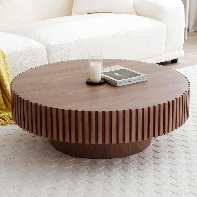 LKTART Round Coffee Table for Living Room, Accent Fluted Drum Coffee Table - Image 5