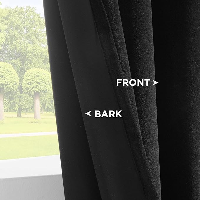 Joydeco Black Velvet Curtains 72 Inches Long, Luxury Grommet Blackout Curtain 2 - Image 4
