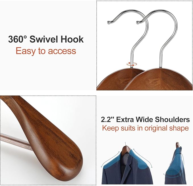 TOPIA HANGER Wide Shoulder Wooden Hangers, Suit Hangers - Image 3