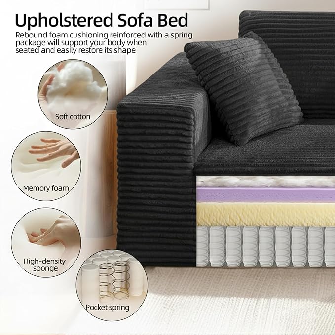3-Seater Deep-Seat Corduroy Lounge Sleeper Sofa - Image 4