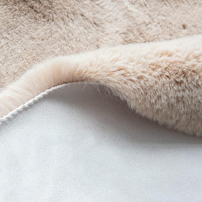 Light Brown Beige Fluffy Faux Rabbit Shag Fur Rugs - Image 3
