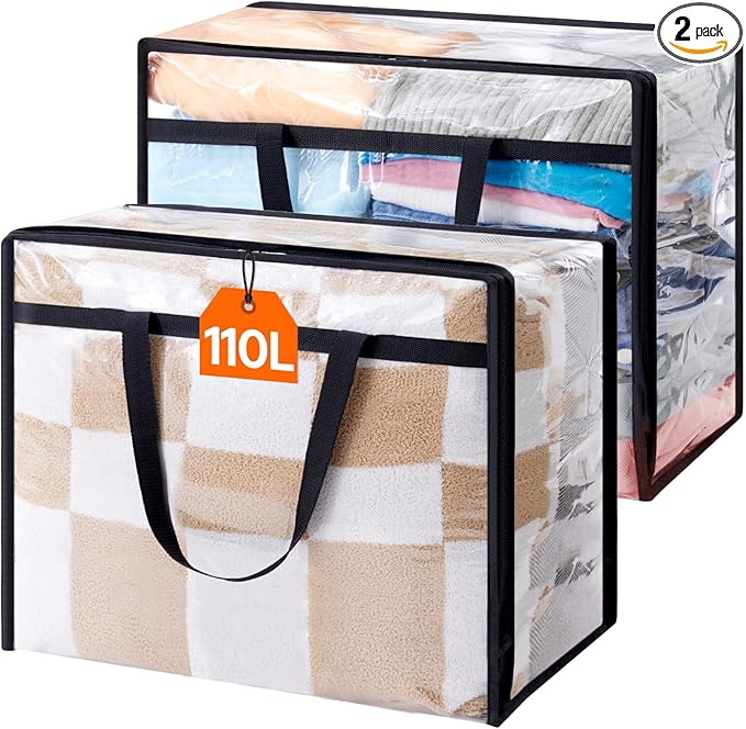 Lifewit 110L Large Clear Clothes Storage Bags, 2 Pack Plastic Vinyl Foldable by Lifewit