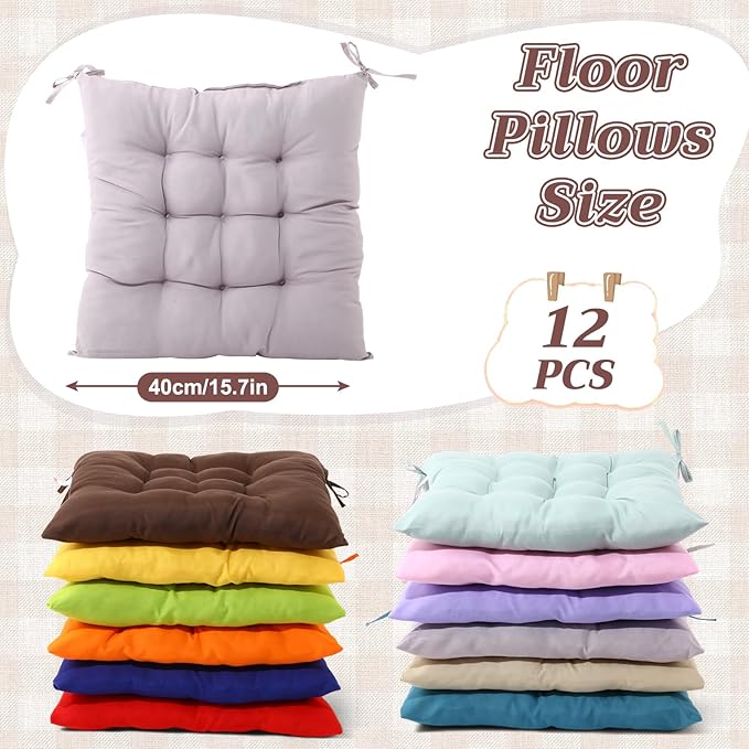Geetery 12 Pcs Floor Pillows for Classroom Bulk Square Seating Cushions for - Image 2