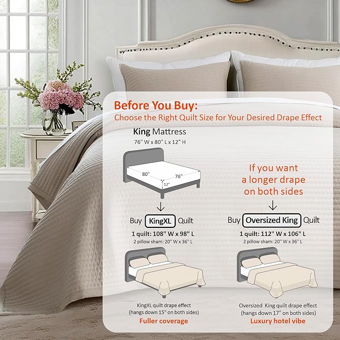 KASENTEX King XL Quilt Set 108"x98" – Soft Washed 3-Layer Lightweight Bedspread - Image 3