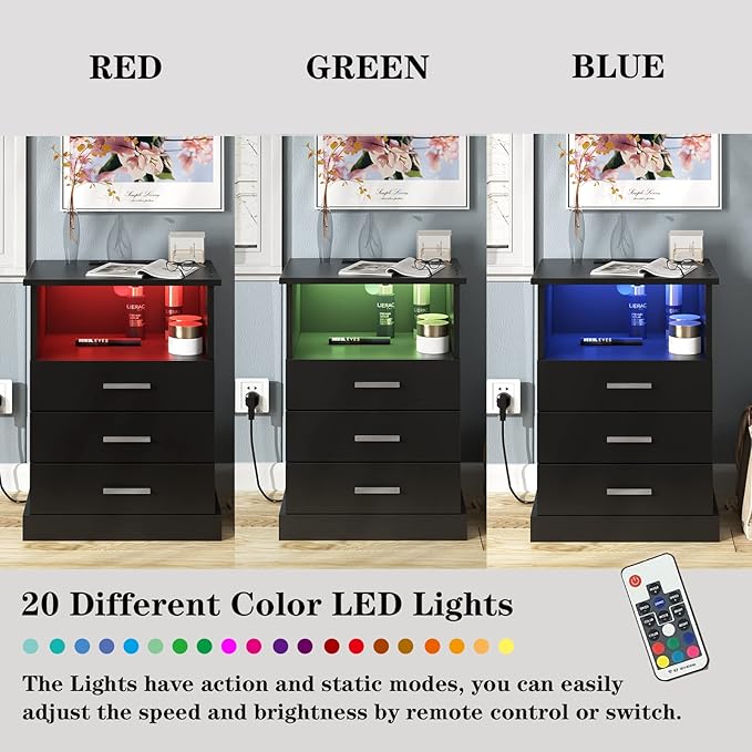 Halitaa Black LED Nightstand - Image 9
